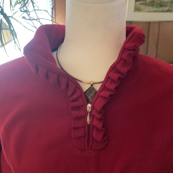 Long sleeve red fleece 1/4 zip ruffled front top - Picture 3 of 7
